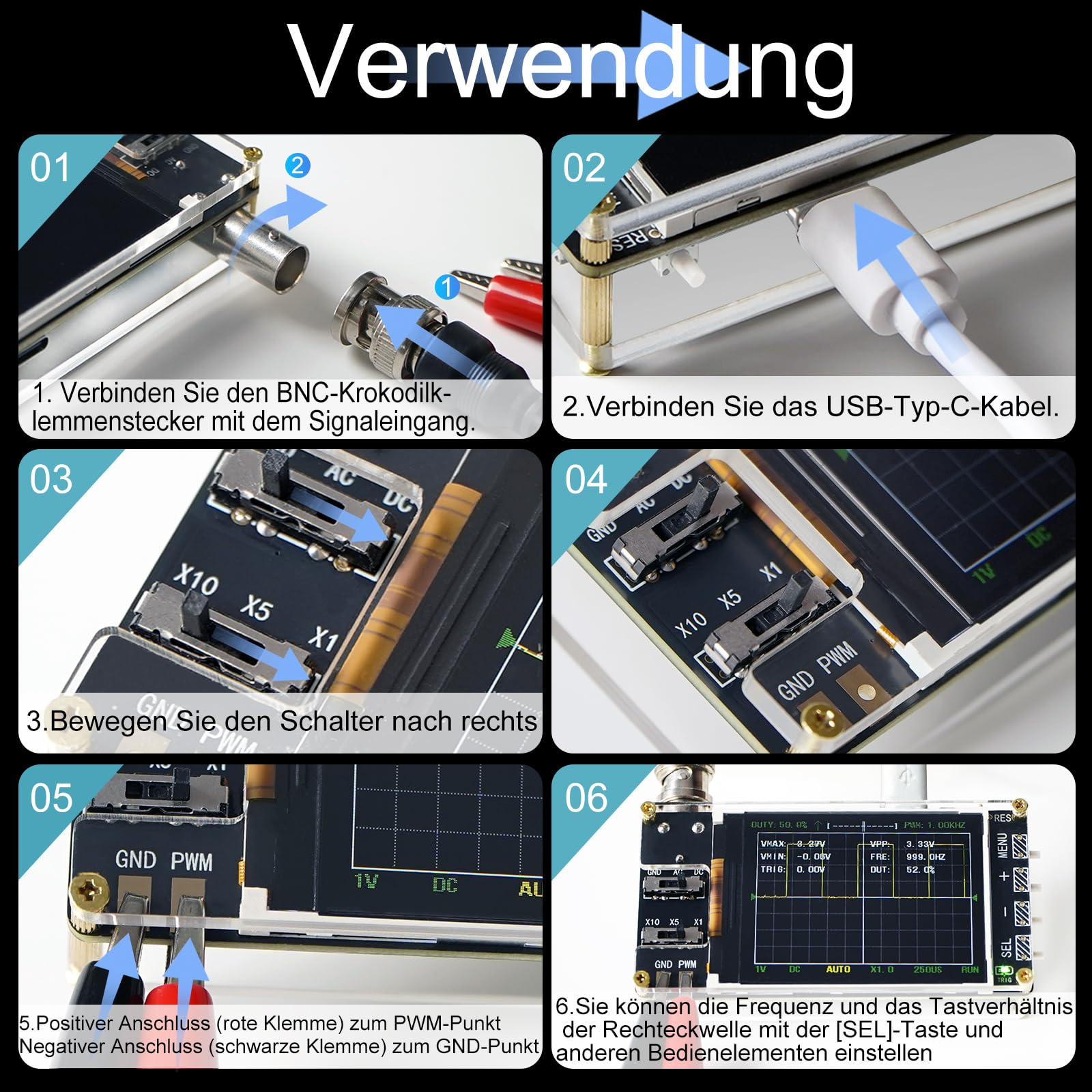 Treedix Handheld Digitales Mini-Oszilloskop-Kit mit 2,4'' LCD-Bildschirm, 3 Trigger-Modi, 24MSa/s hoher Abtastrate, 200 kHz Bandbreite, X10/X5/X1 Empfindlichkeit, GND/AC/DC Kopplungsmethode