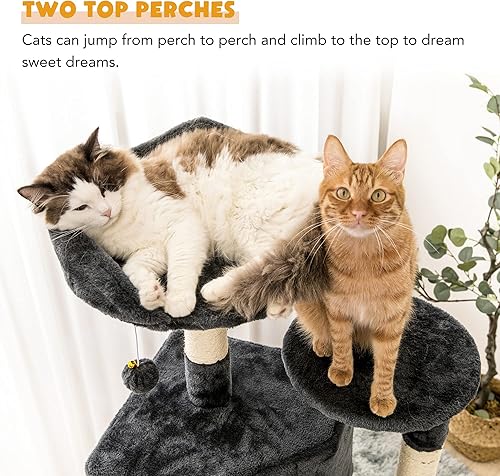 Miniatura 4 de Quuzee Árbol para gatos de interior  Torre alta para gatos de varios niveles con condominios, postes rascadores de sisal y hamaca, percha superior