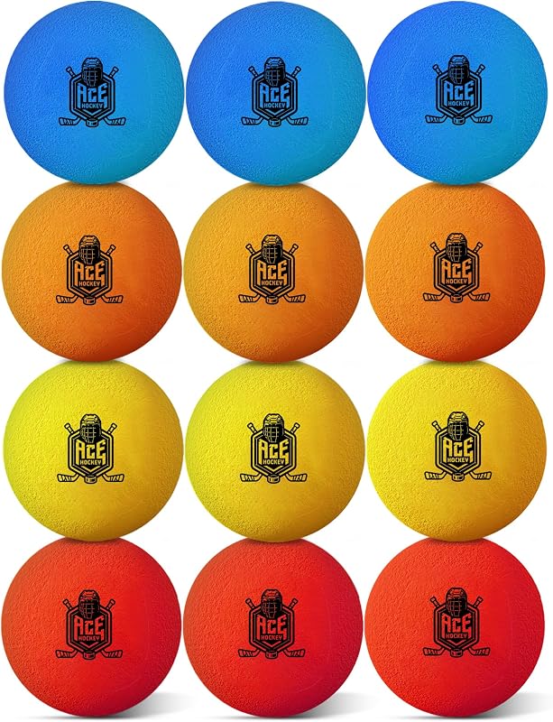 Mini Hockey Balls - Set of 12 Soft Foam Balls - 2" Size - Indoor Safe for Knee, Floor Hockey Training & Fun - Multiple Colors Included (Multi)