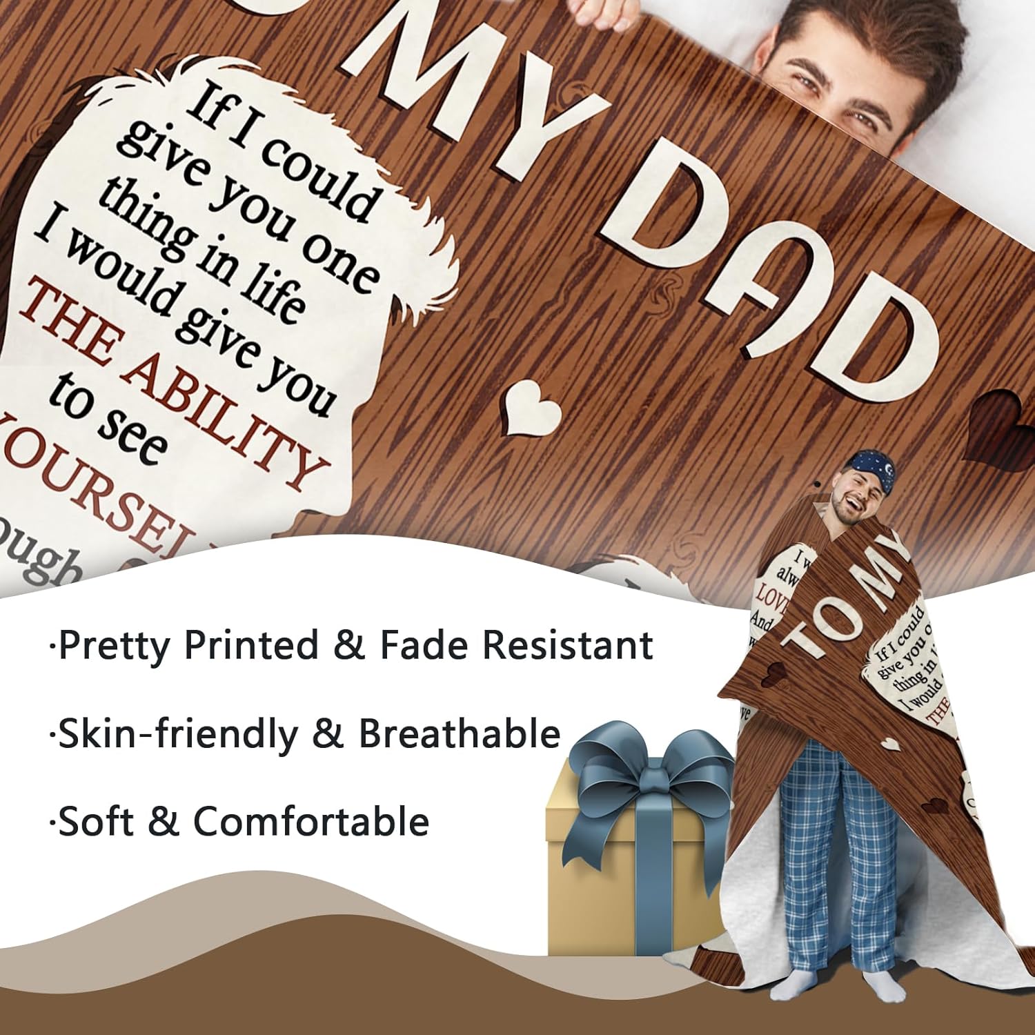 Gift for Dad from Daughter Son Flannel Throw Blanket, for Daddy Men, Birthday Ideas, to My Dad Present, Farmhouse Soft Bedding Sofa Blankets 50 x 60 in - Image 3