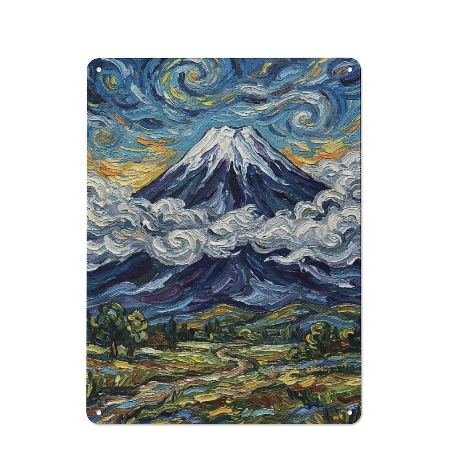 Junmoney Style-6 Impressionistic Mountain Landscape Classic Metal Wall Decor 40X30cm, Office Metal Sign For Workspace, Cafe, Shop Or Desk Area