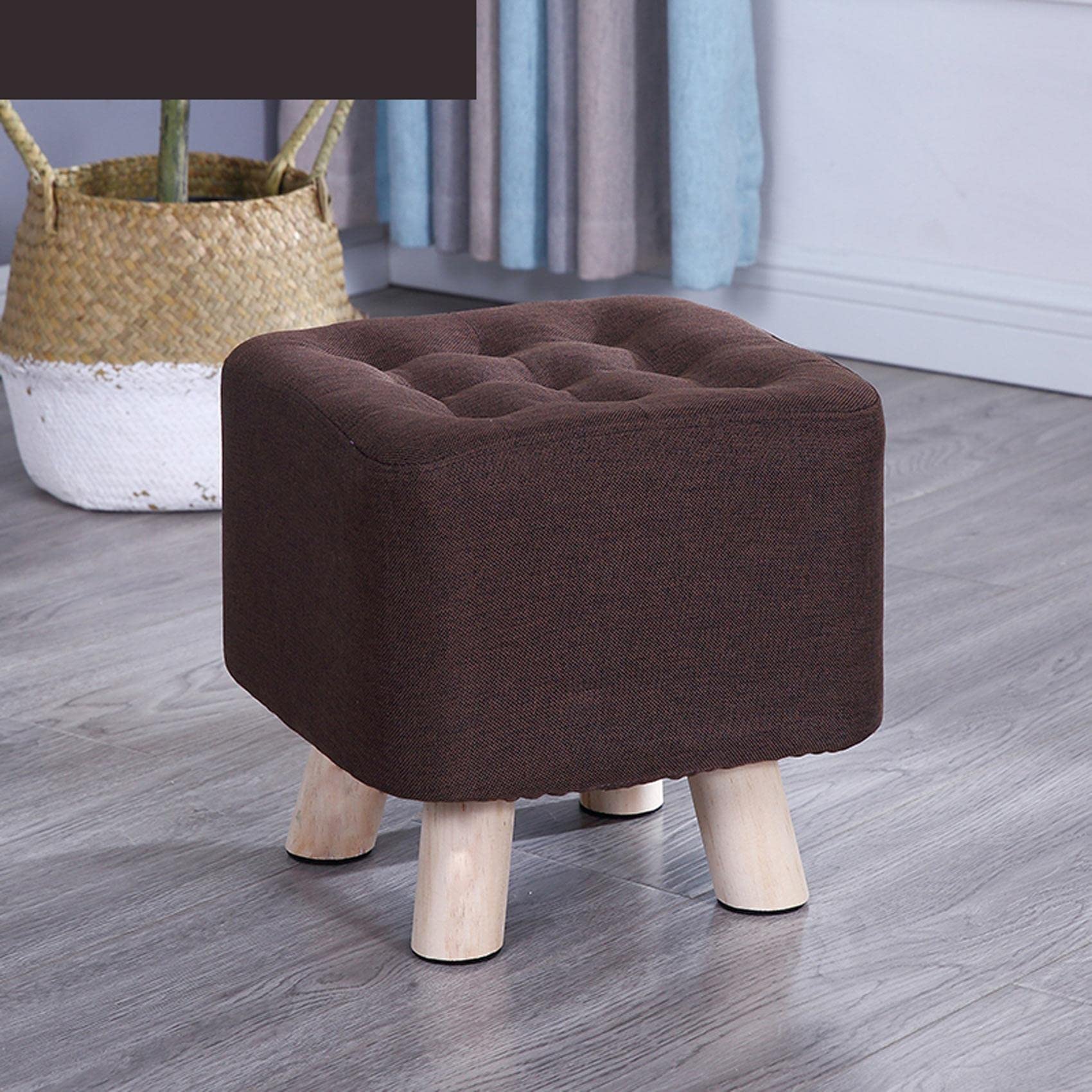 Pouf repose-pieds en coton et lin LUNEZY design marron