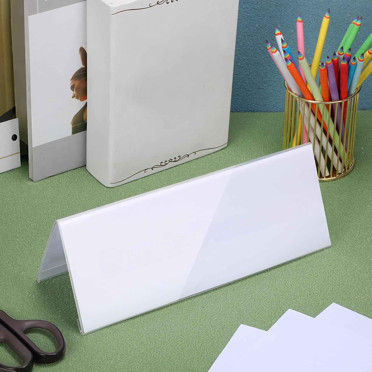 Vicenpal 15 Pieces Clear Plastic Name Tent Holders 11" x 4.25" Acrylic Name Plate for Desk PVC Card Tent Holder Desk Sign Frame for Table Office Business Conference Meeting Room School Display Stand - Image 5