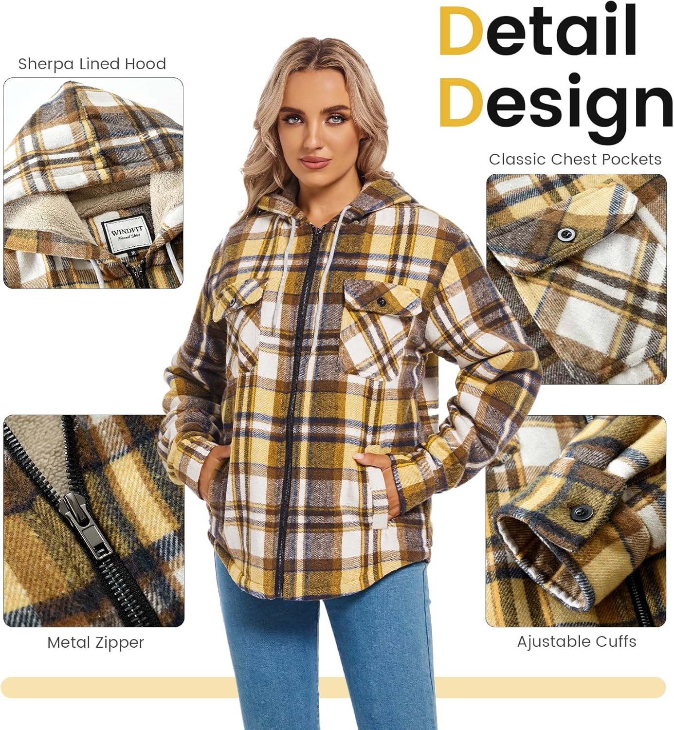 Women's Full Zip Fleece Flannel Jacket Plaid Sherpa Lined Jacket for Women - Image 5