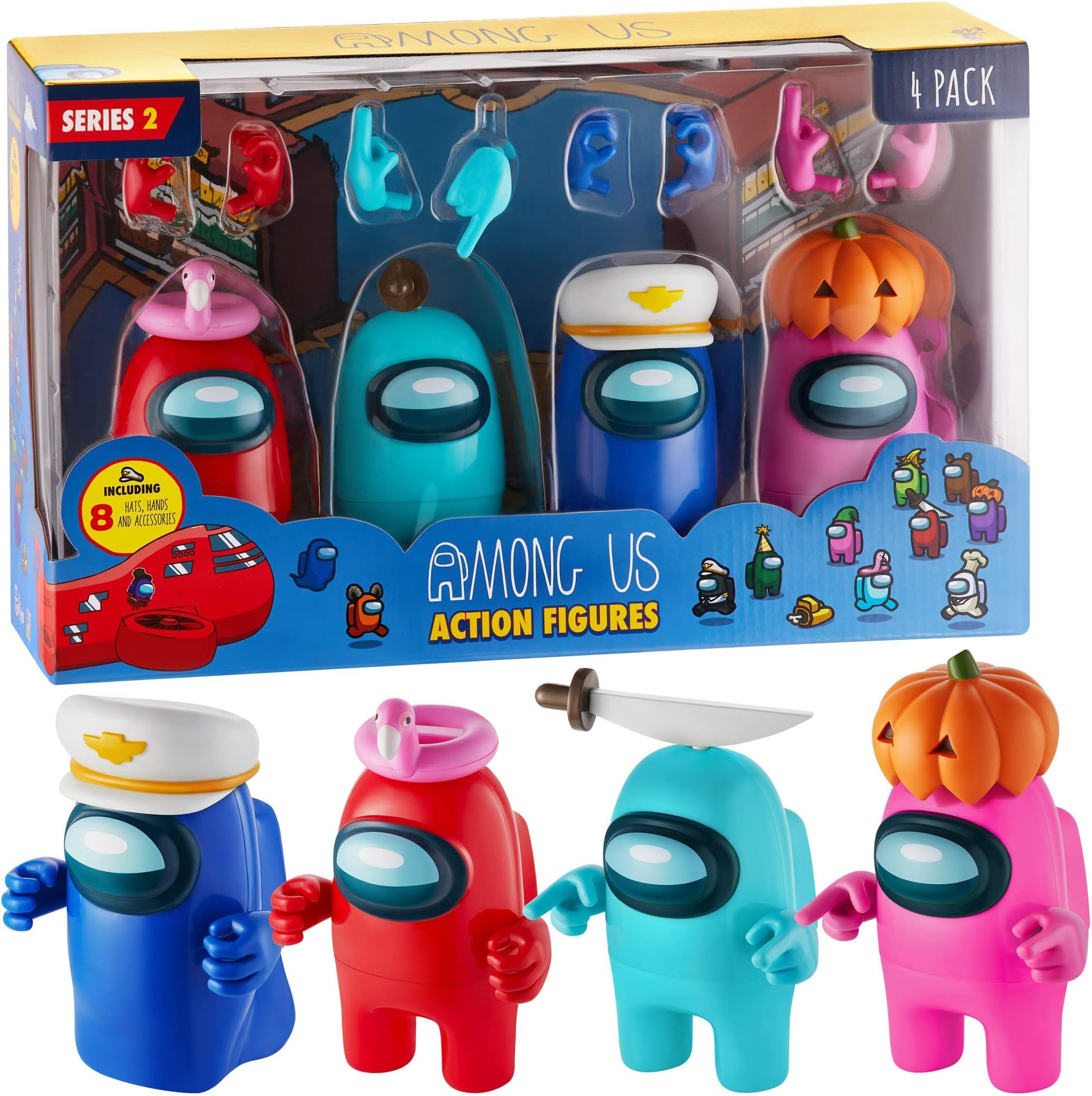 Among Us Action Figures | All Four 4.5-Inch-Tall Collectibles | Among Us Toys and Playable Mini Toys | Red, Pink, and Cyan Crewmates and Blue Ghost with 8 Hats and Hands | Kids’ Toys