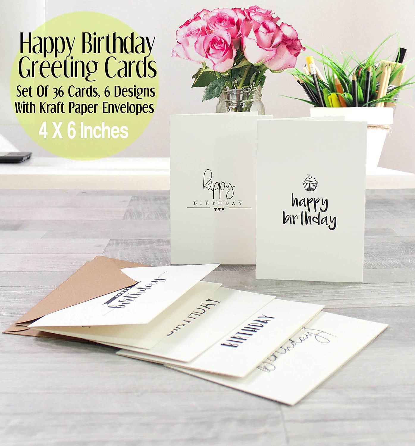 Amazon Happy Birthdayカード詰め合わせ 36枚の誕生日カードバルクボックスセット 誕生日グリーティングカード バラエティパック キッズバースデーカード 女性と男性に最適 茶色のクラフト紙封筒付き 4 X 6インチ 挨拶状封筒 文房具 オフィス用品