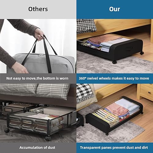 Miniatura 5 de Wocst Almacenamiento debajo de la cama, almacenamiento grande mejorado de 31.5 pulgadas debajo de la cama con tapa, paquete de 4 unidades de