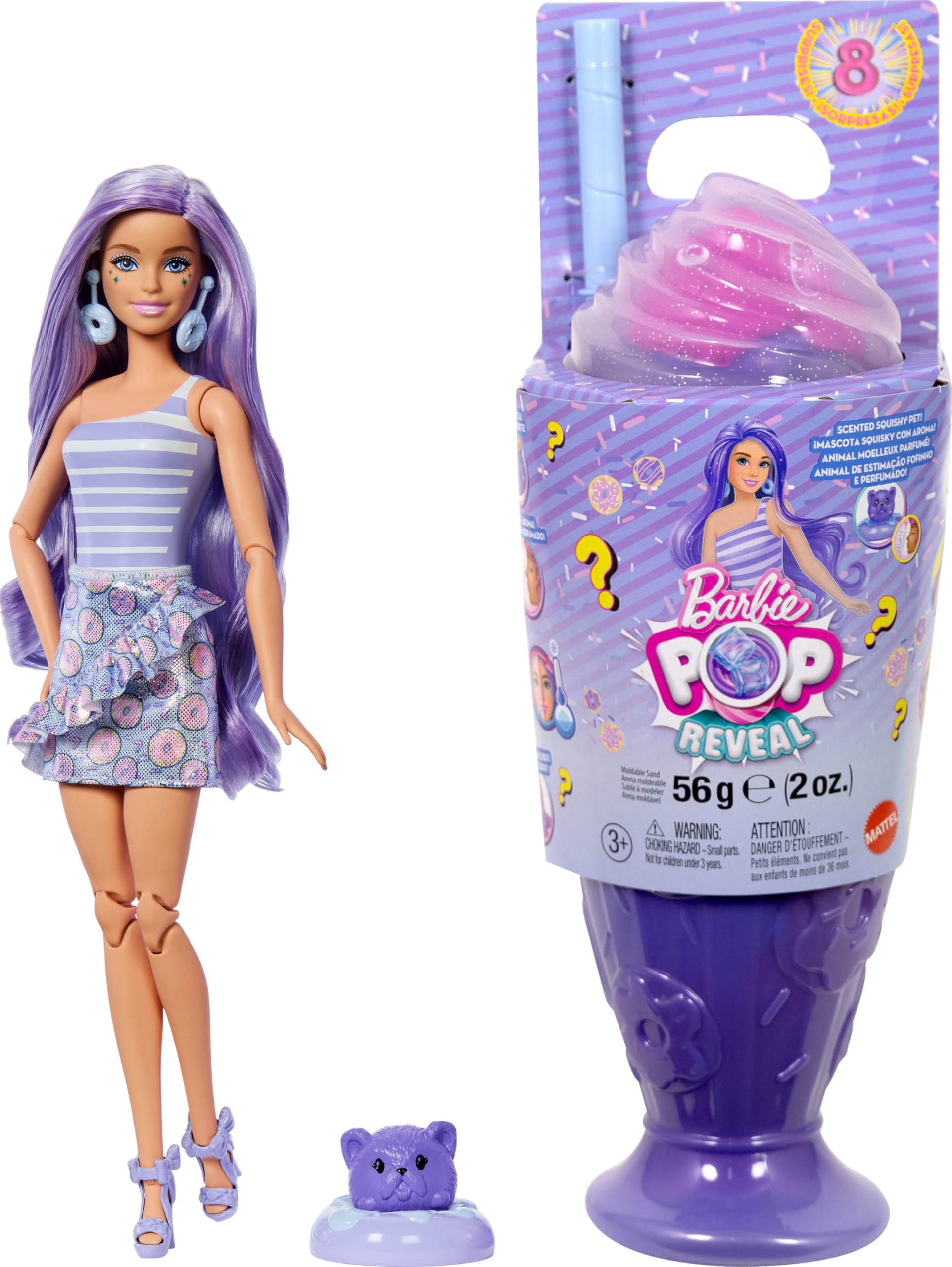 Barbie Pop Reveal Series Fashion Doll & Accessories Set, Treat Series, Donut Dreams Theme with Pet, 8 Surprises Include Color Change, JFY60 — image 1