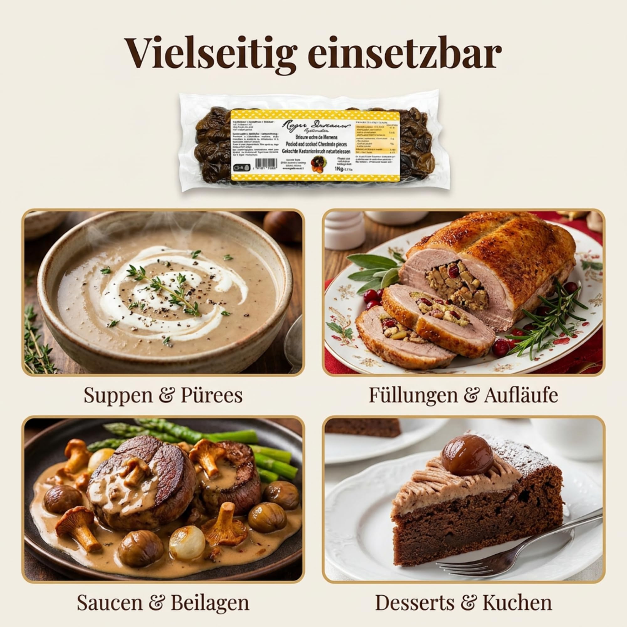 Gekochte Maronenbruch Edelkastanien 1kg – Geschält, Essfertig & Natürlich | Perfekt als Beilage und für Suppen, Füllungen & Desserts – Ohne Zusatzstoffe, Lange Haltbarkeit