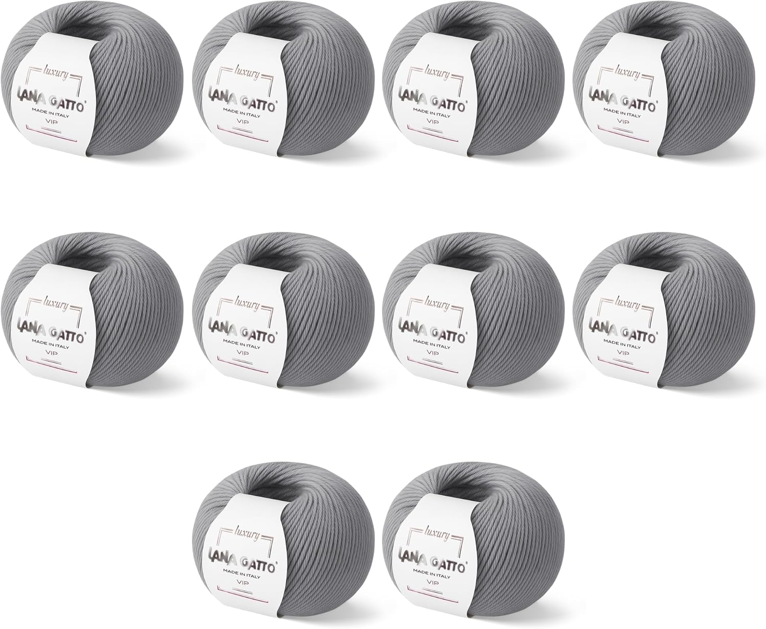 Cashmere and Extra-fine Merino Wool Luxurious Yarns for Hand Knitting and Crocheting, Made in Italy, 10 skeins (Grey - 5513, 10)