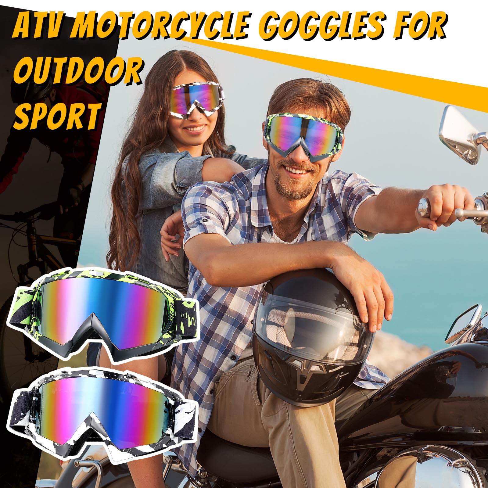 Tallew 4 paia di occhiali da moto da cross, da corsa, ATV, unisex, per sport e sci (classici)