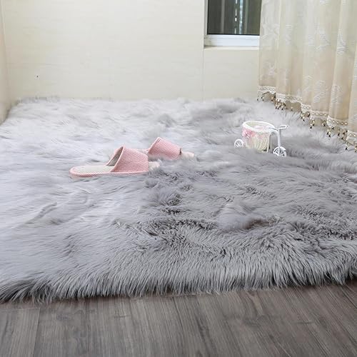 Faux Sheepskin Area Rug Chair Cover Seat Pad Plain Shaggy Area Rugs for Bedroom Sofa Floor