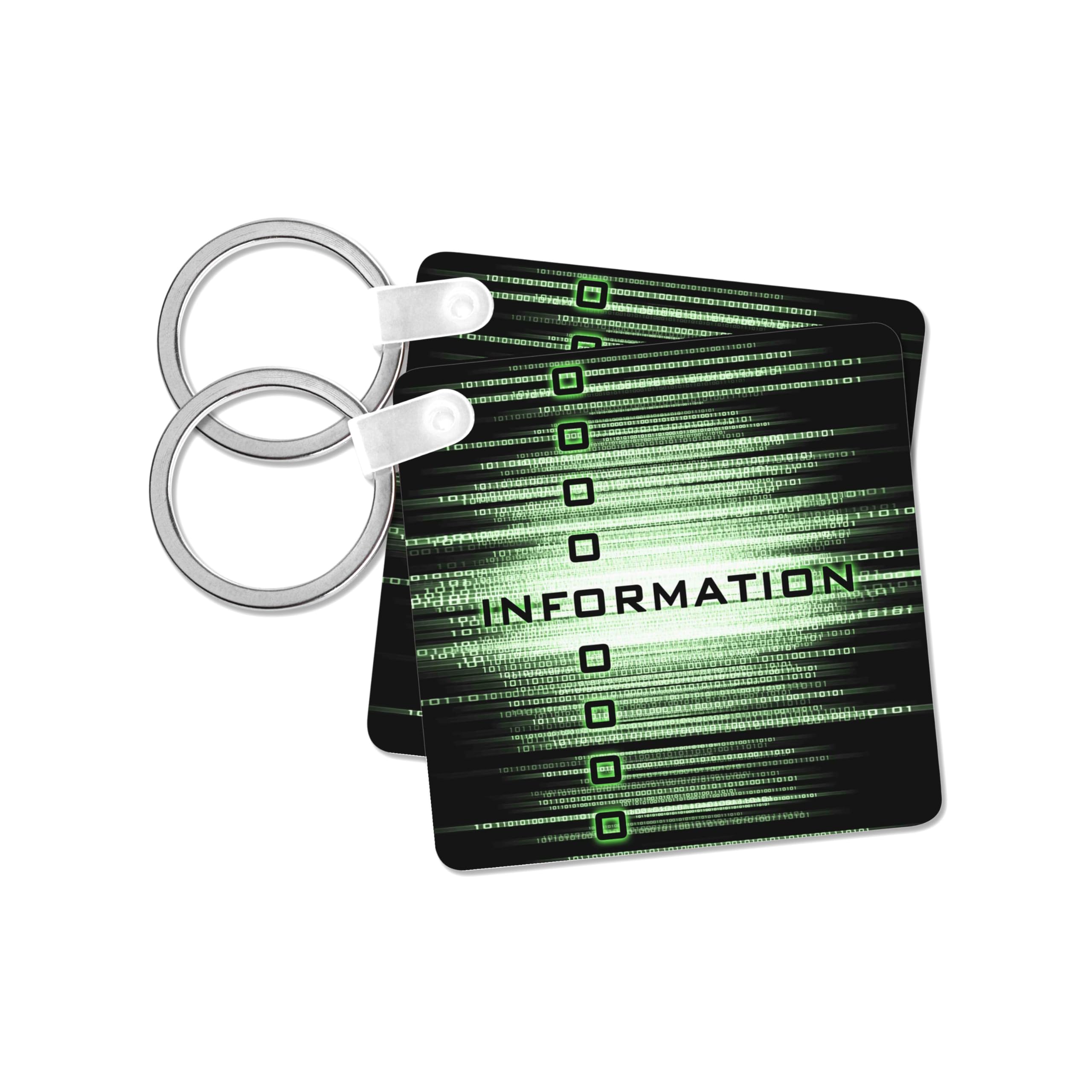 3dRose, Information featuring binary rendition of data information in matrix of glowing green, set of 6 Key Chains