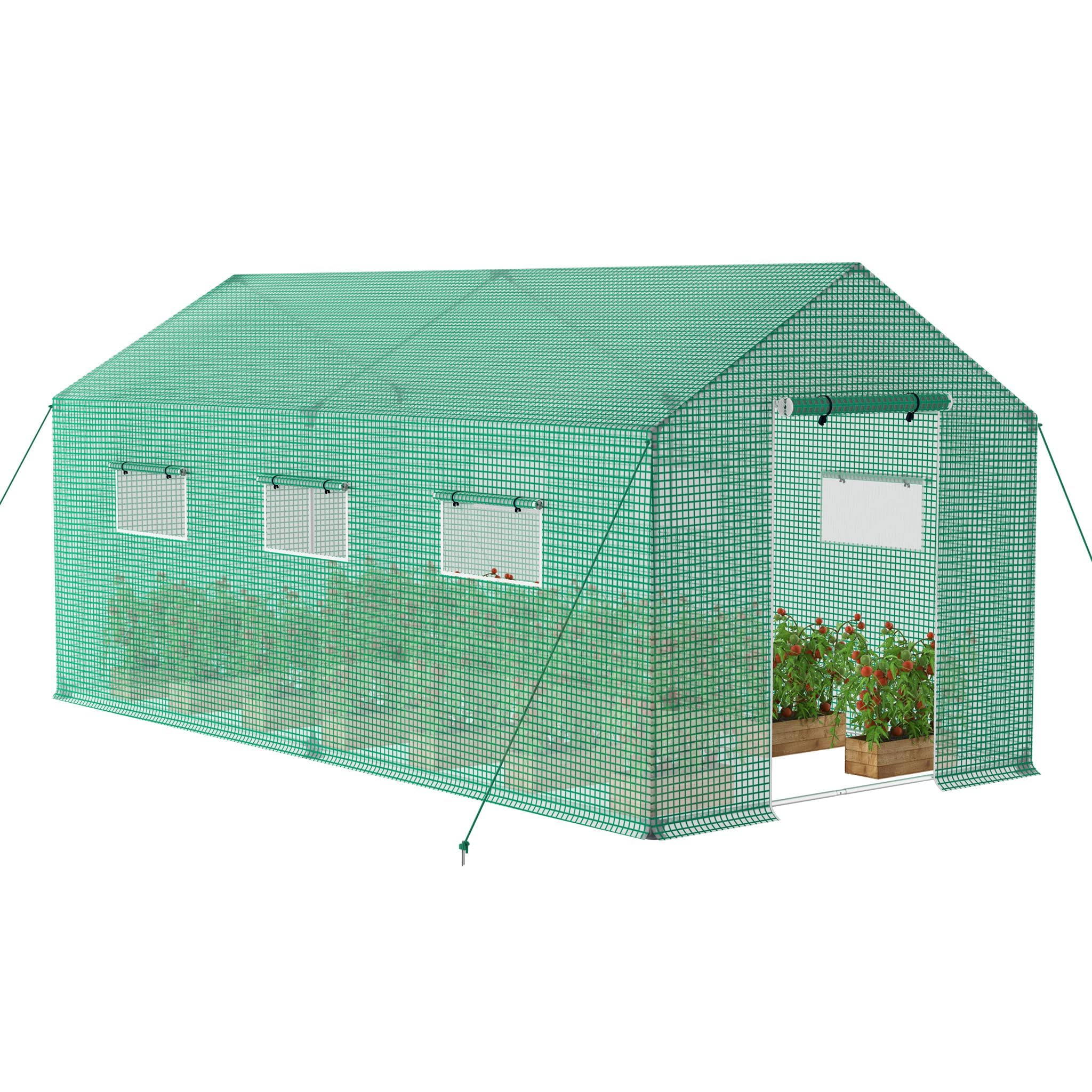 LZQ Invernadero con láminas de aluminio,4,5 x 2 x 2 m,para tomates, resistente al invierno, túnel con rejilla de rejilla y estribo,base de acero,anclaje de tierra inclinado,casa de plantas,color verde
