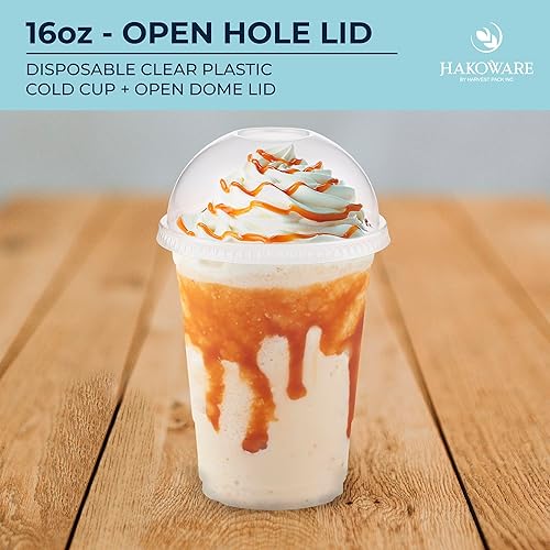 Miniatura 25 de Vasos desechables de plástico con tapas. Vasos transparentes de primera calidad, de 16 oz (onzas) PET para bebidas frías, café helado, zumos de té