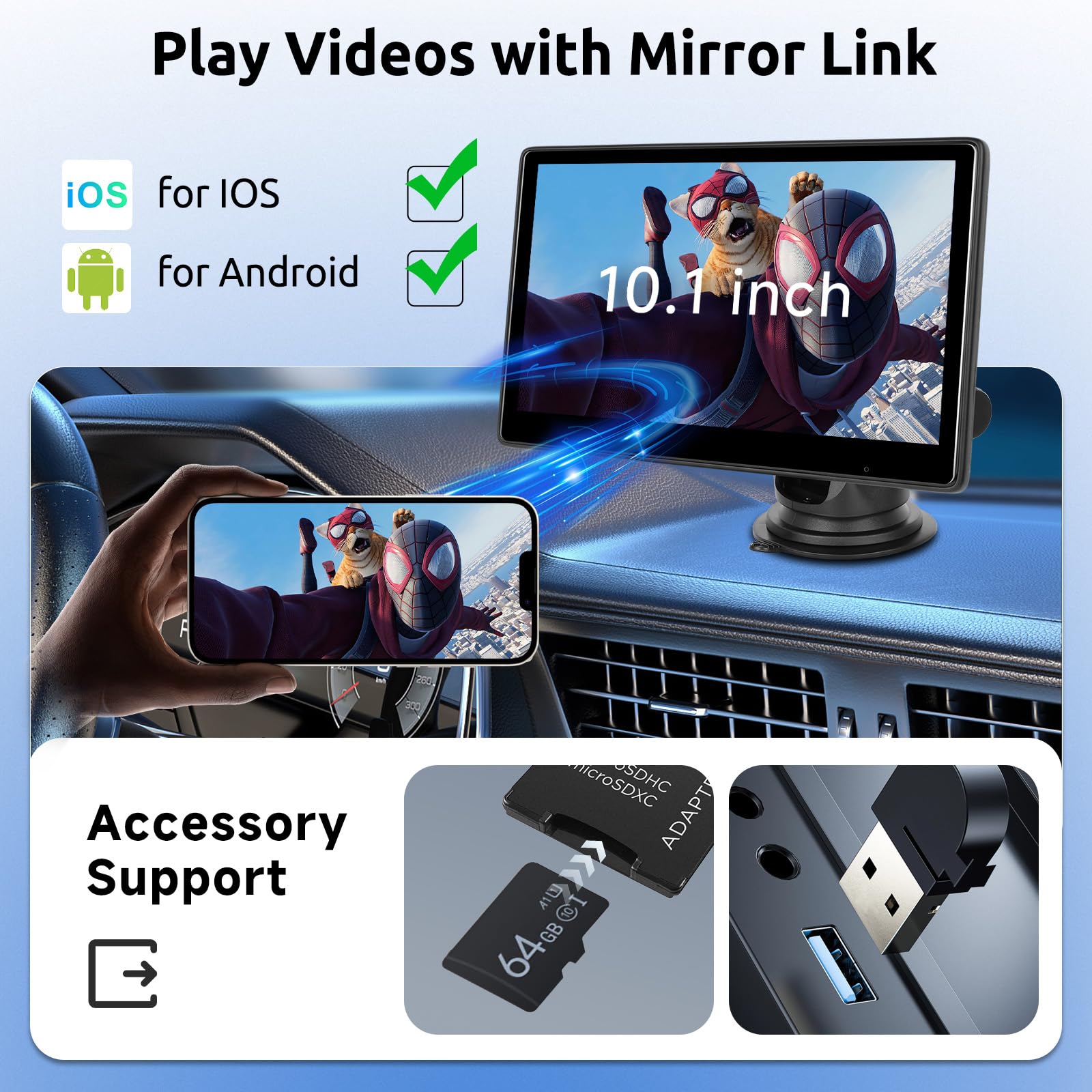 Amazon.co.jp: 10.1インチポータブルカーラジオ 無線Carplay Android