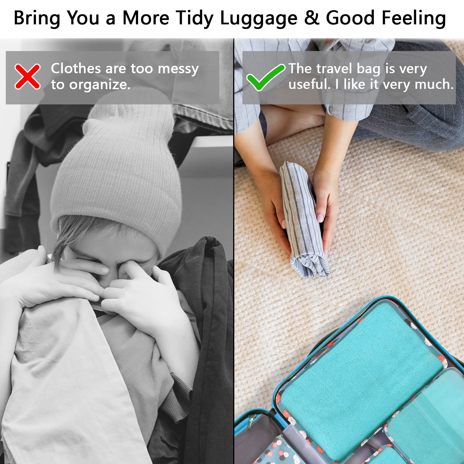 Sciphylia Organizer Valigie Organizer Valigia Set di 10 Borse Organizer da Viaggio Impermeabili Cubi di Imballaggio Viaggio Accessori Utili per Vestiti Cosmetici Scarpe Biancheria Intima Fiore Blu