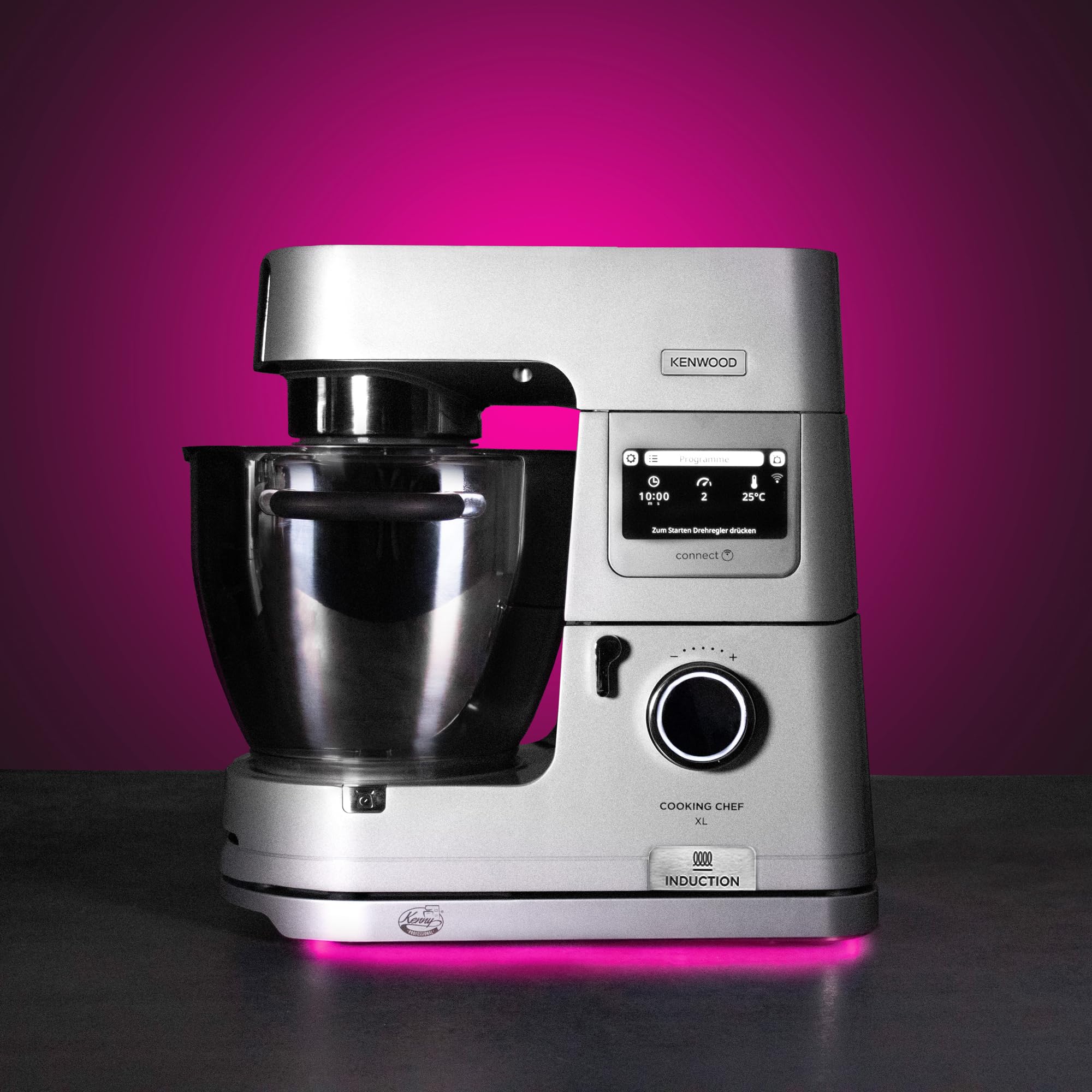 3 in 1 Profi-Gleitbrett "Raumgleiter" inkl. Kabelstaufach und Beleuchtung kompatibel mit KENWOOD Küchenmaschinen Cooking Chef Modellen (Silber)