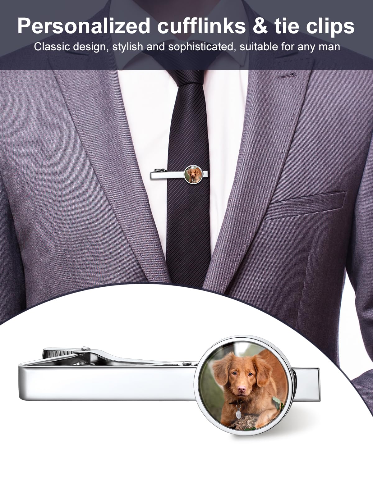 Custom4U Personalized Tie Clip for Mens Custom Photo Tie Bar Wedding Business Suit Shirts Stylish Groomsmen Gifts Necktie Pin