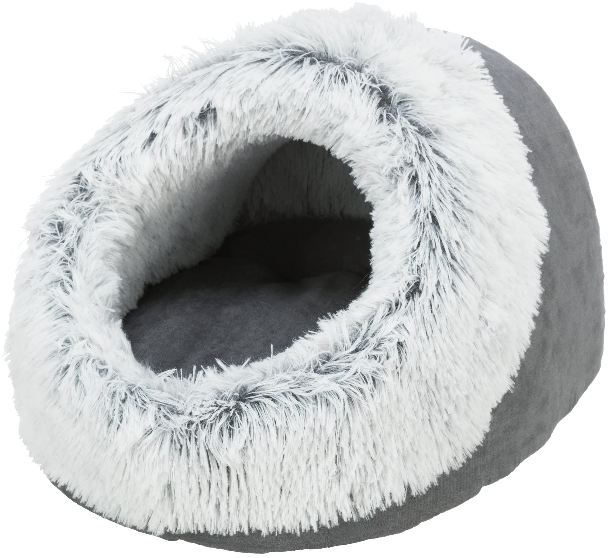 TRIXIE Hunde-Höhle Harvey - Wendekissen - rutschfester Boden - Langhaar-Plüsch - 35 x 26 x 41 cm - grau - 38030