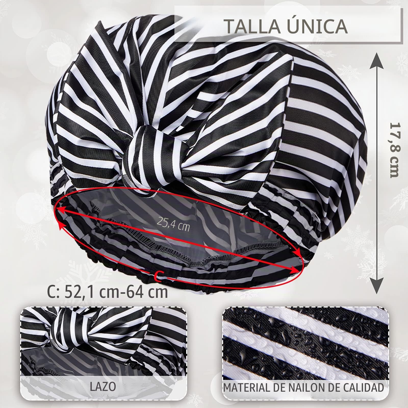 2 Gorros de Ducha de Mujer, Gorro de Pelo de Baño Reutilizable Impermeable Gorro Turbante con Dobladillo Elástico para Pelo Largo, Corto y Rizado (Punto Negro y Raya)