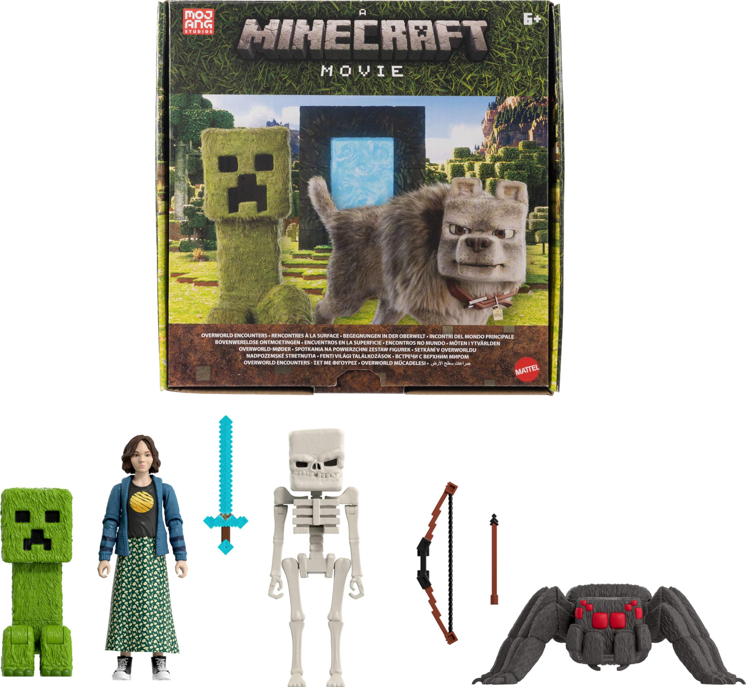 Mattel Minecraft Story Set with 4 Action Figures & 3 Accessories, Overworld Encounters Pack Inspired by a Minecraft Movie, Toy Collectible
