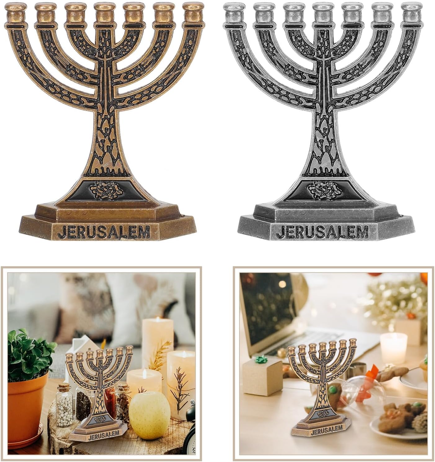 2pcs Arm Hanukkah Menorah Candle Holder Alloy Desktop Decoration for Parties Banquets Restaurants Elegant Vintage Style Judaica Ornament