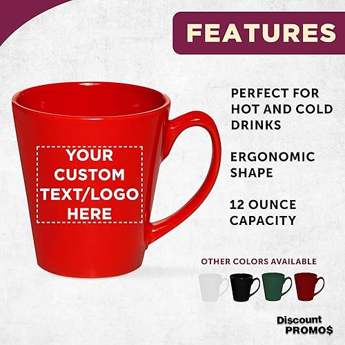 Miniatura 2 de DISCOUNT PROMOS Taza de café con leche de cerámica brillante personalizada de 12 onzas, juego de 1050100 unidades personalizadas, paquete a granel,