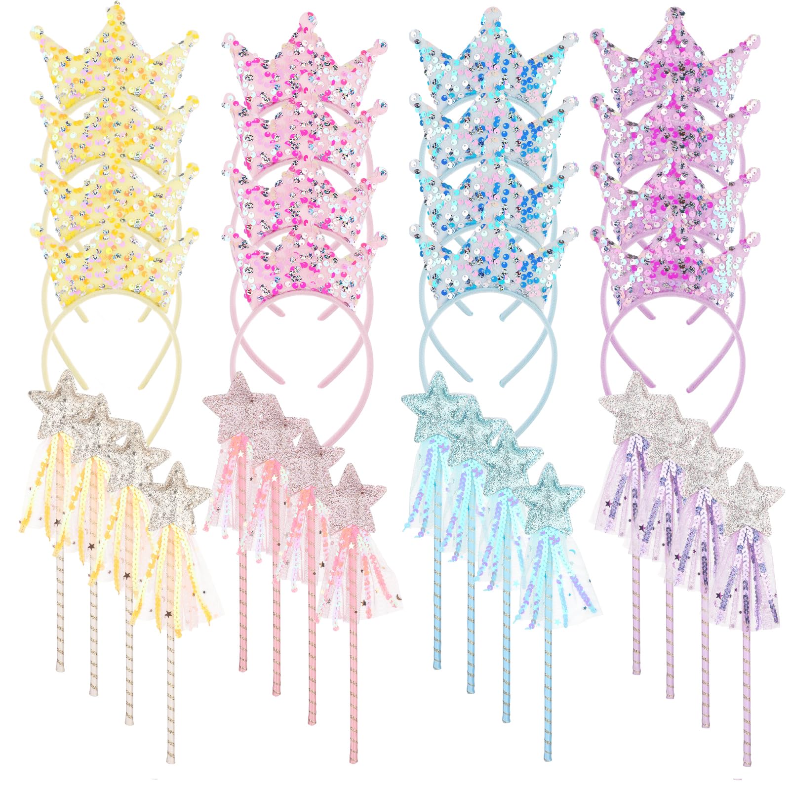 32Pcs Princess Wands Party Favors Glitter Star Fairy Wands Magic Wand Glitter Sequin Headbands Girls Pink Sequins Five-Pointed Star Fairy Wand