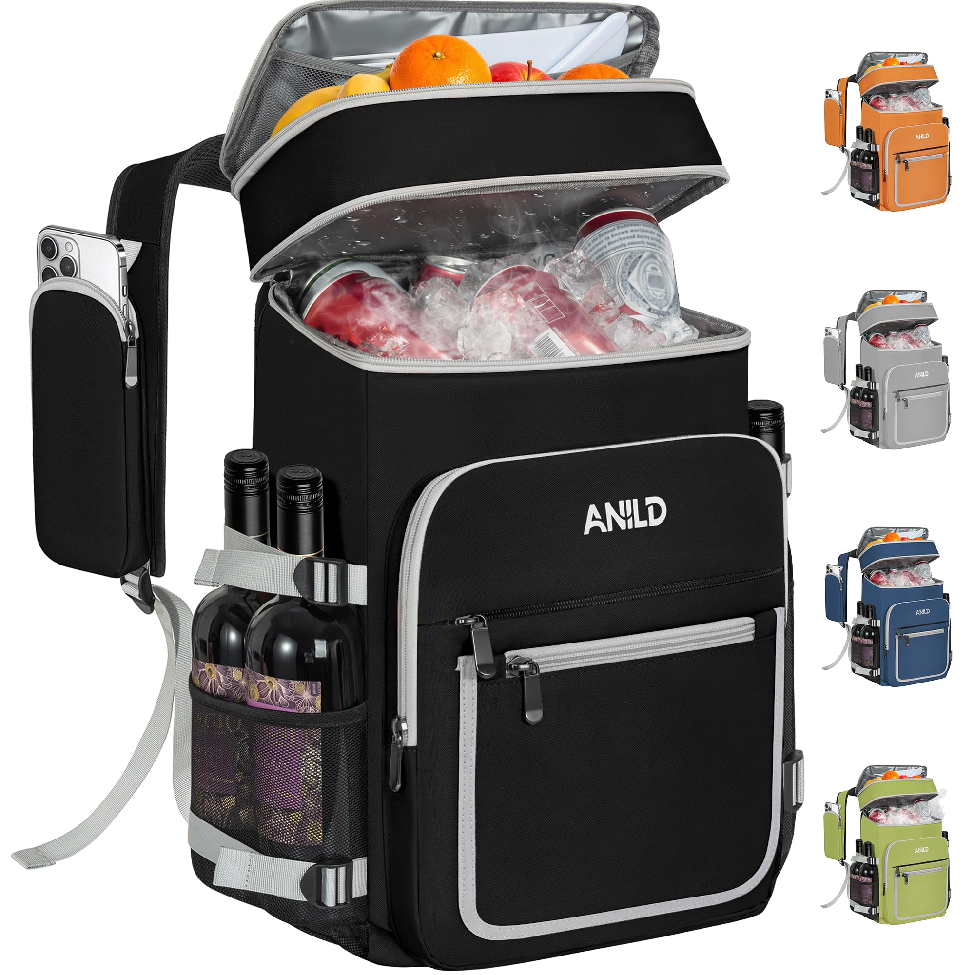40 Dosen Isolierter Kühlrucksack 30L, Thermo Rucksack Groß, Auslaufsichere wasserdichte Picknickrucksack Kühltasche, Picknicktasche Lunchtasche für Camping, Picknick, Grill und Wandern