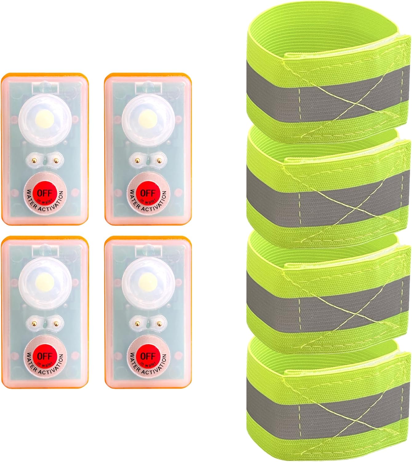 WICKED Life Jacket LED Strobe Emergency Light for Man Overboard Survival Set with Elastic Reflective Band Strap – Water Activated High Intensity Beam Long Range Rescue (4 Pack)