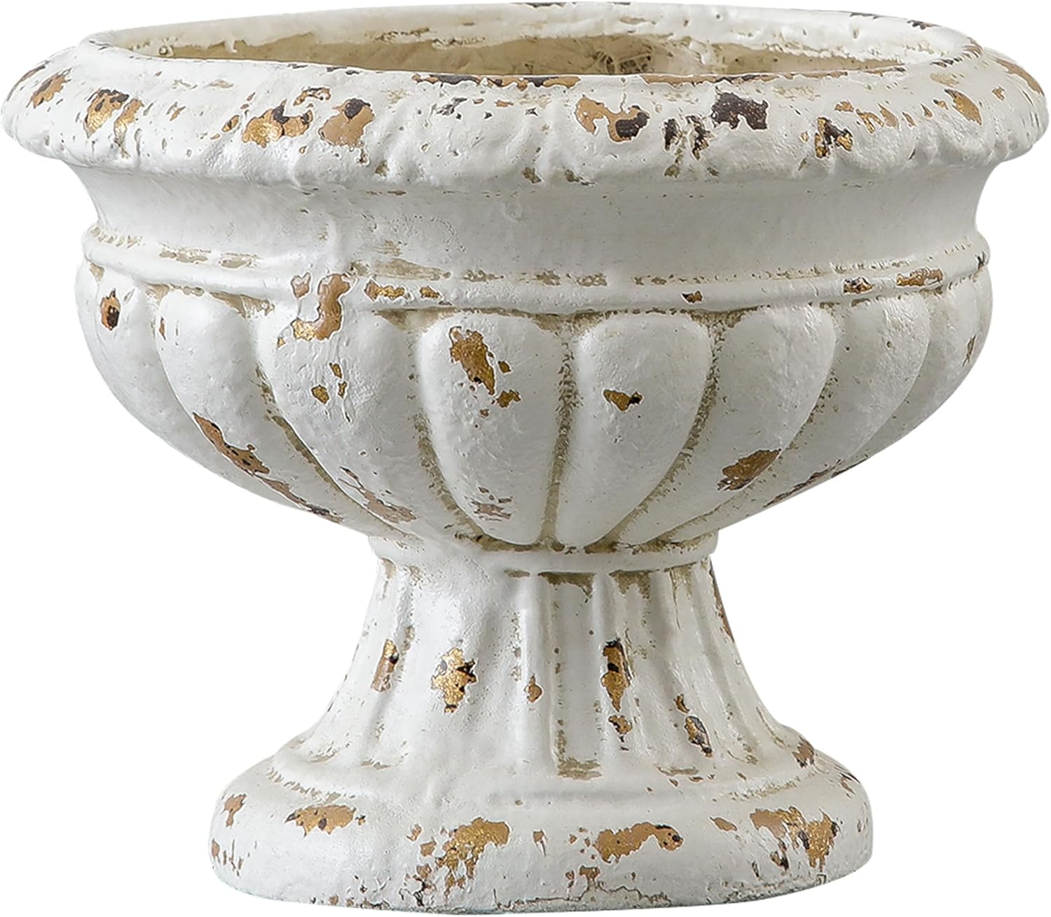 SOFE Vintage Large Pedestal Vase, 11 Inches Tall Front Porch Garden Planters, Resin Compote Vase, Distressed White Flower Pot, French Country Home Decor