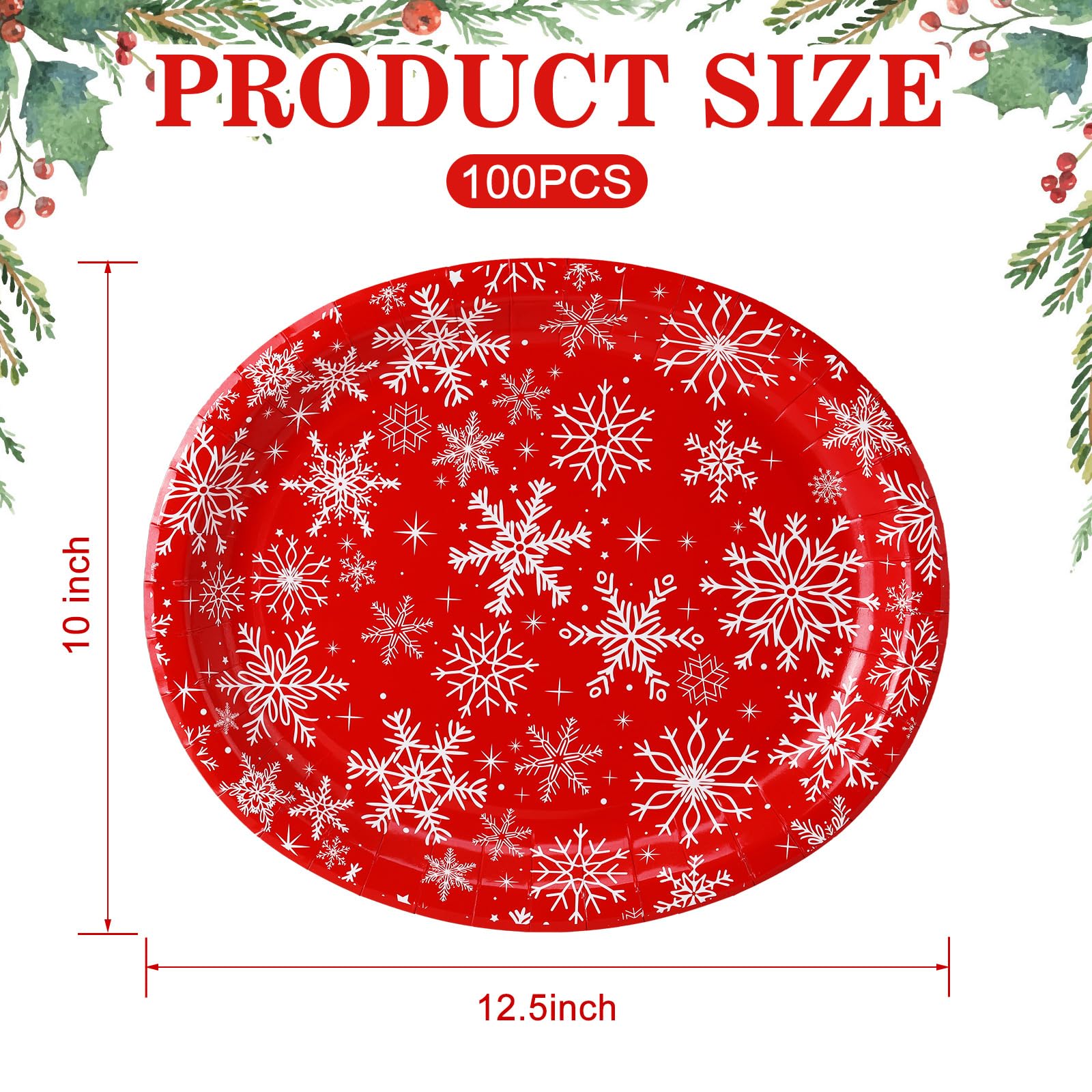 Einweg-Pappteller für Weihnachten, oval, 25,4 x 31,8 cm, groß, für Dinner-Partys, Urlaub, Pappteller für Weihnachten, Party, Geschirr, Tisch (Schneeflocke)