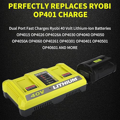 Miniatura 2 de Taingwei Cargador de batería de doble canal rápido de 40 V para Ryobi, OP401 40 V Cargador de batería de litio para OP4015 OP4026 OP4030 OP4040