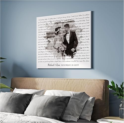 Miniatura 7 de Letras de música personalizadas lienzo de canciones fotos sin marco impresiones de corazón en corazón nombres de fecha carga de foto en impresiones