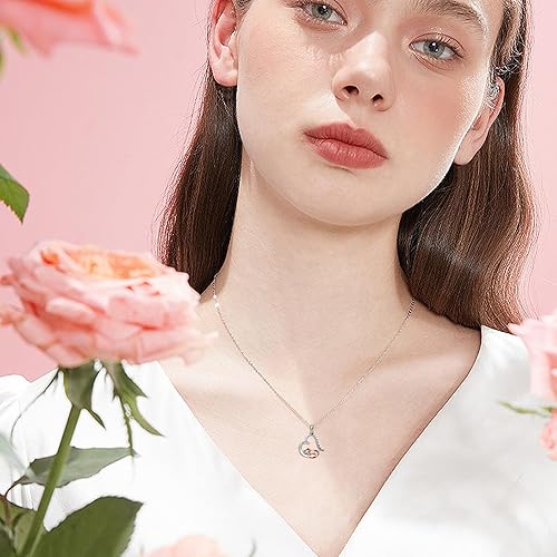 Vista 2 de Collar de zorrocerdoperezoso de plata de ley 925 con colgante de corazón de animal, joyería de animales, regalos para mujeres