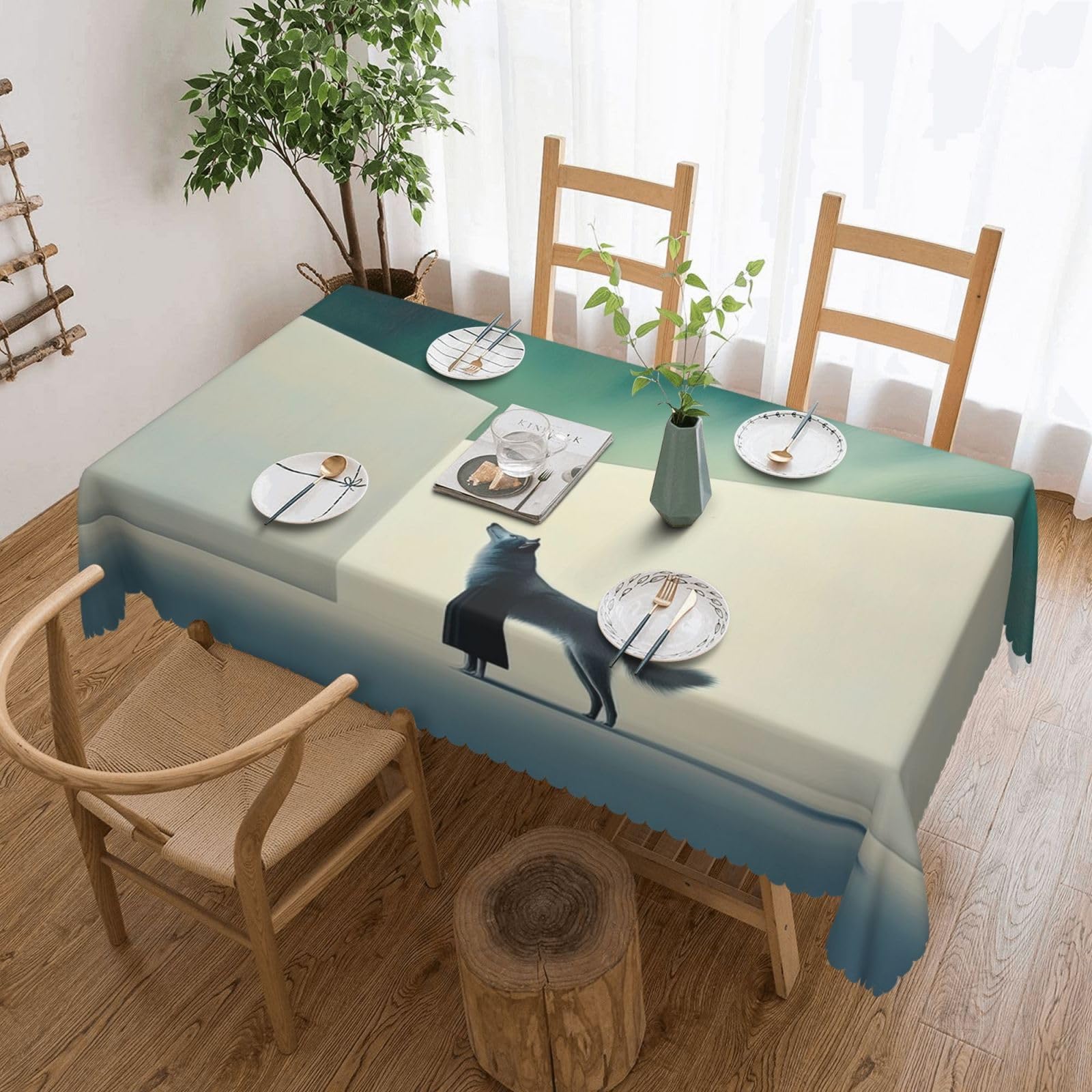 Nappe rectangulaire tissu motif portrait de loup au rendu visuel unique