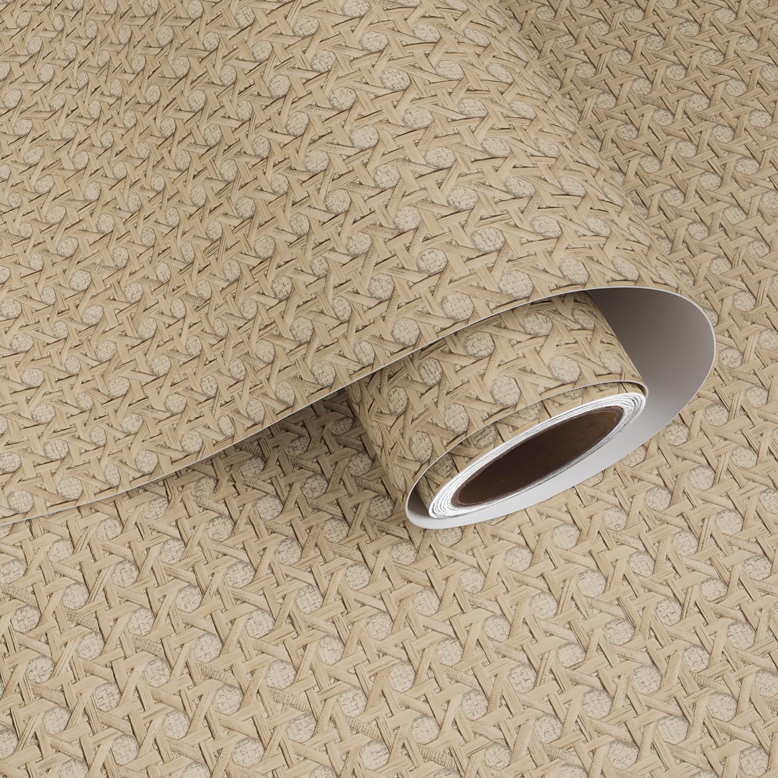 VaryPaper Taupe Brown Rattan Cane Weave Self Adhesive Wallpaper 40x800cm