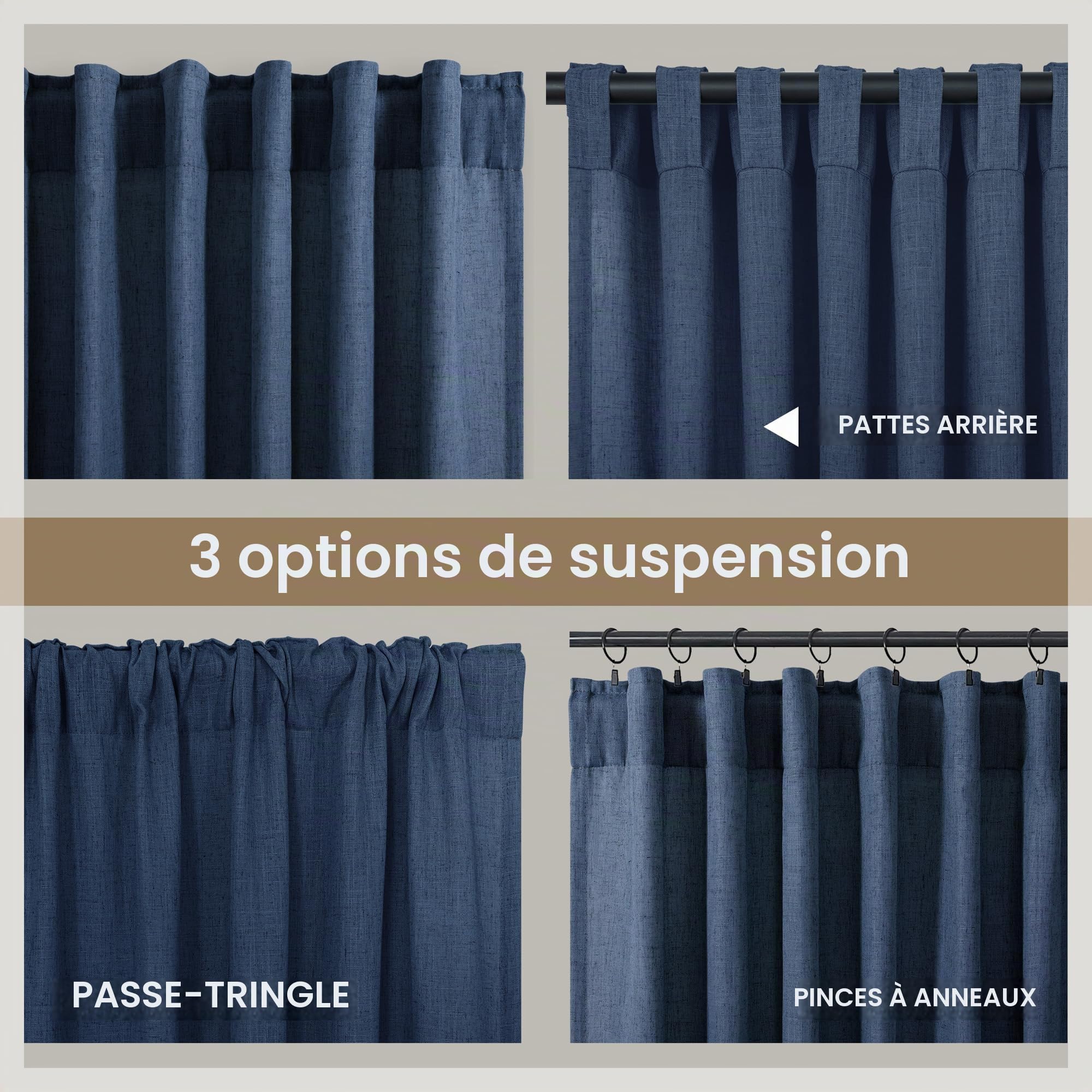 Lot de 2 rideaux bleu marine de 213,4 cm de long pour chambre à coucher, rideaux semi-transparents filtrant la lumière, bleu foncé pour salon, chambre à coucher, décoration rustique bohème, 132 x 213