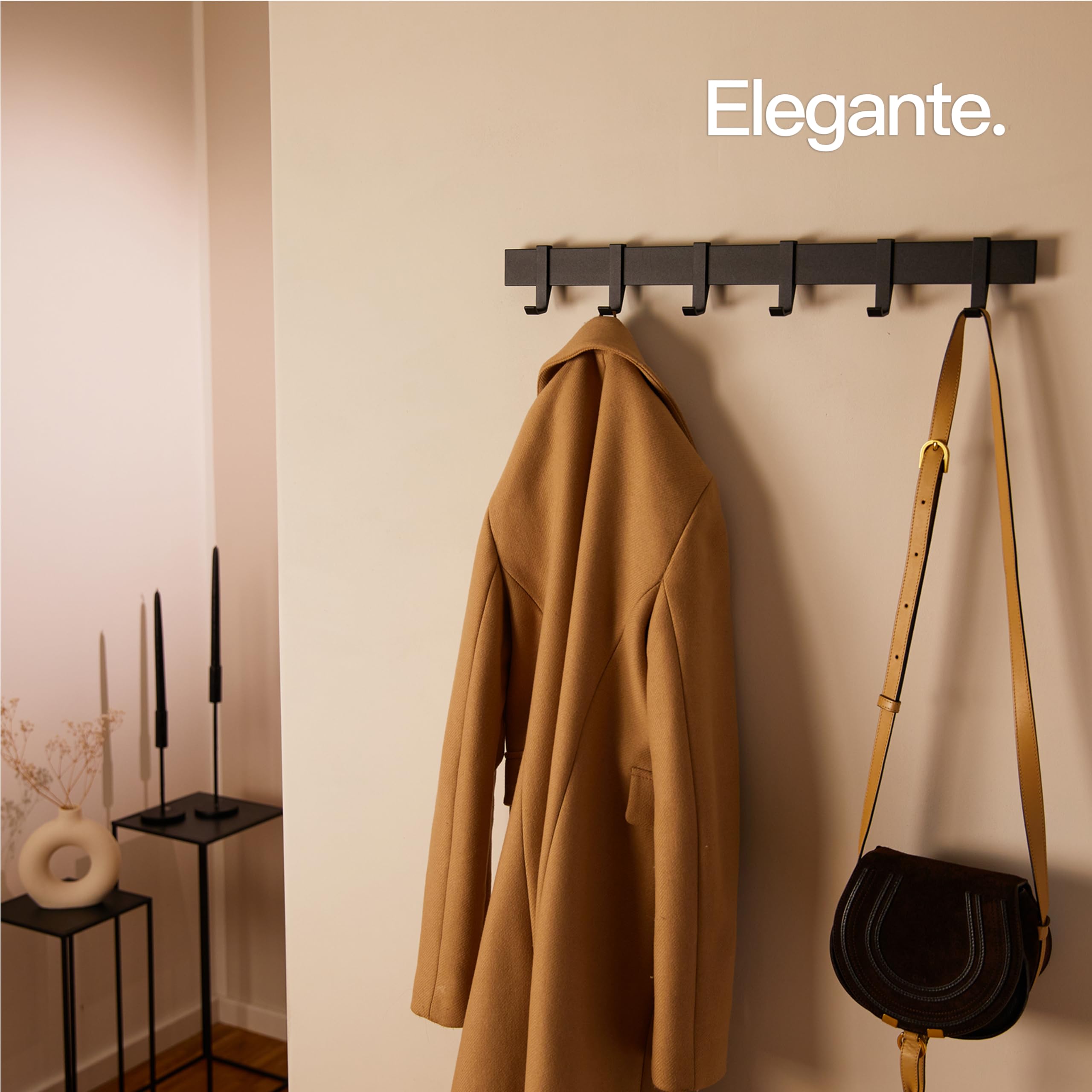 Design Hamburgo Perchero de Pared I Moderno Colgador de Pared para Abrigos I Percheros de Pared con Ganchos de Metal Móviles I Perchero Entrada Recibidor | 58 cm | Negro Mate