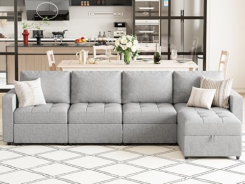 Miniatura 3 de Belffin Sofá modular convertible de tela, sofá modular moderno en forma de L con otomanas, sofá de 5 plazas, sofá seccional con diván reversible y