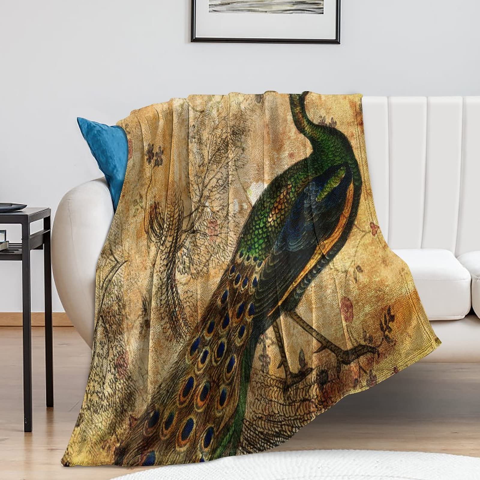 Couverture polaire de paon réversible plaid chaud hiver vert jeté de lit et canapé minimaliste