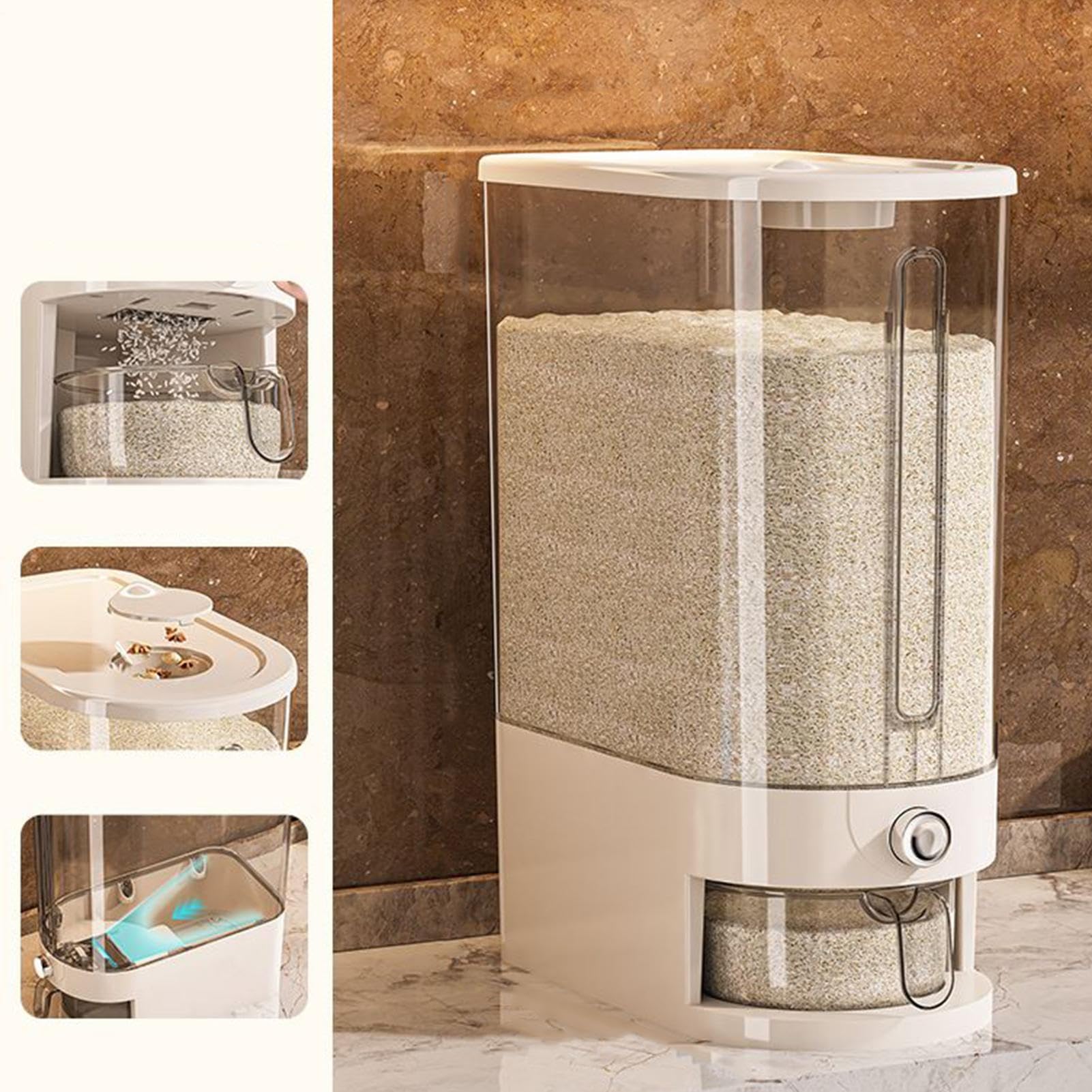 Distributeur de riz de 10 kg, récipient de stockage de riz étanche et transparent, empilable, pour aliments secs, de soja à petits grains, pour cuisine, garde-manger, ménage