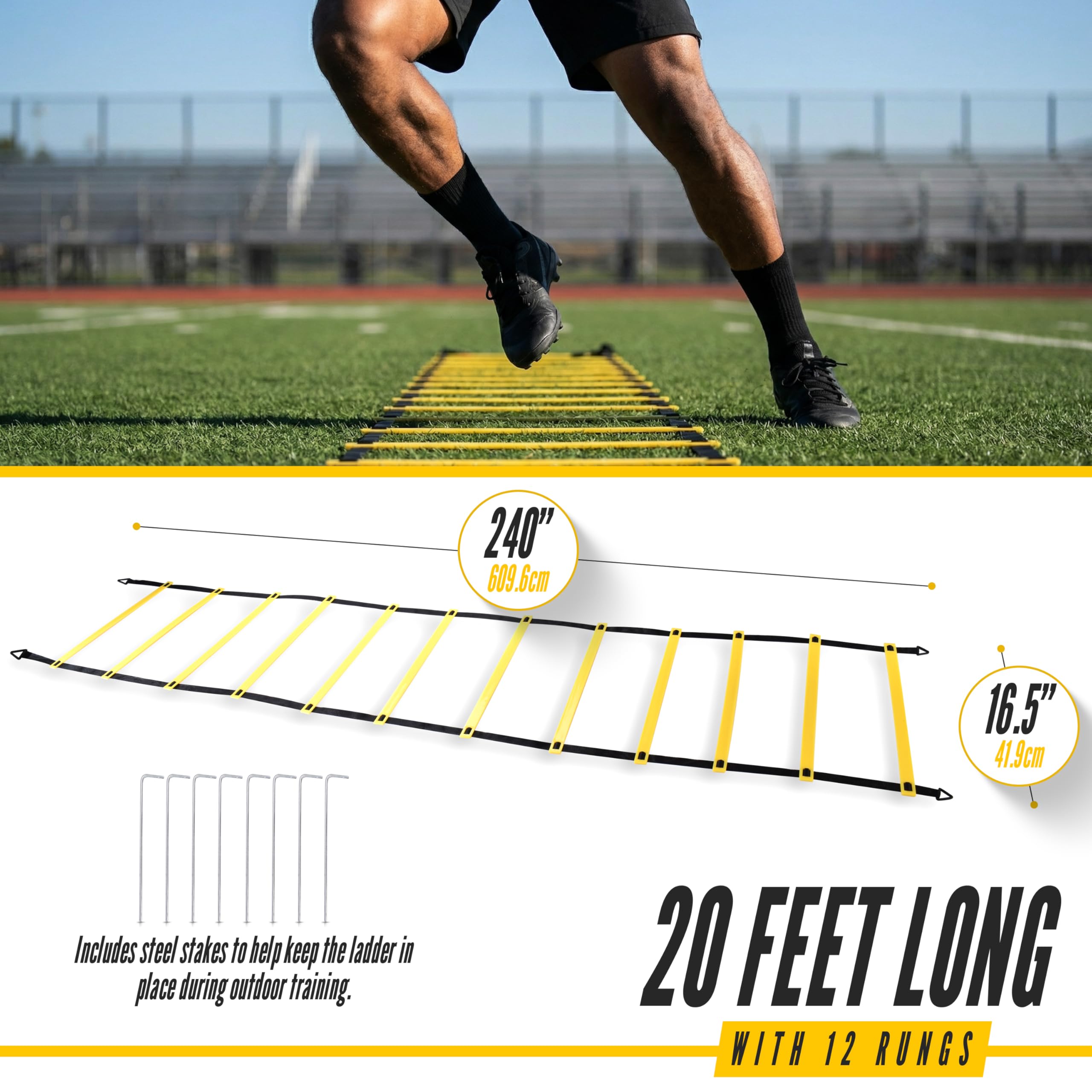 Escalera de agilidad, 2 unidades, juego de escaleras de ejercicio y entrenamiento con estacas para el suelo para fútbol, tenis y más, mejora la velocidad y el estado físico, completo con bolsa