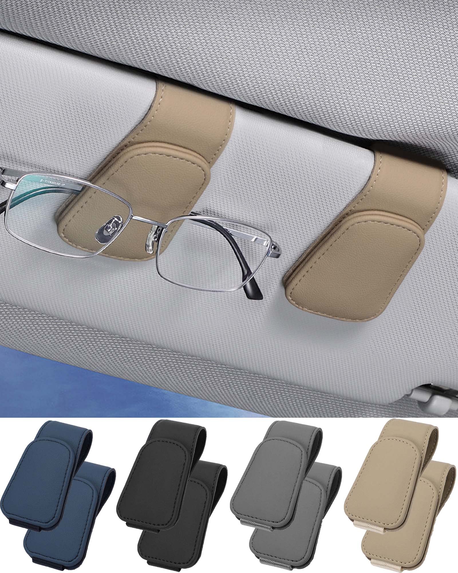 JEJA Soporte para Gafas de Sol para Coche 2 Piezas, Cuero Soporte para Gafas de Sol, Coche, Ticket Tarjetas, Clip Gafas, Soporte para Parasoles de Coche, Beige