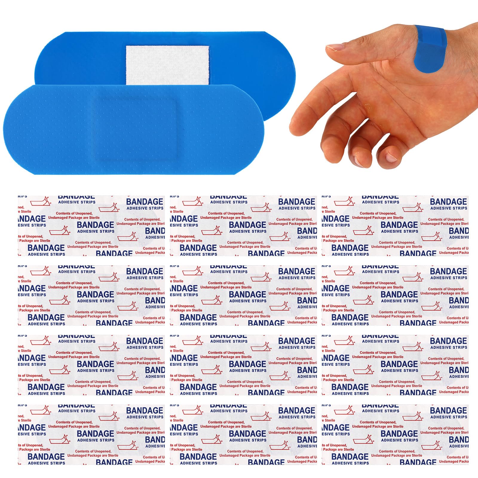 120pcs Blue Metal Detectable Waterproof Adhesive Bandages, High-Visibility & Latex-Free Food Service Bandages Flexible & Breathable Fingertip Wound Protection Cover Patches