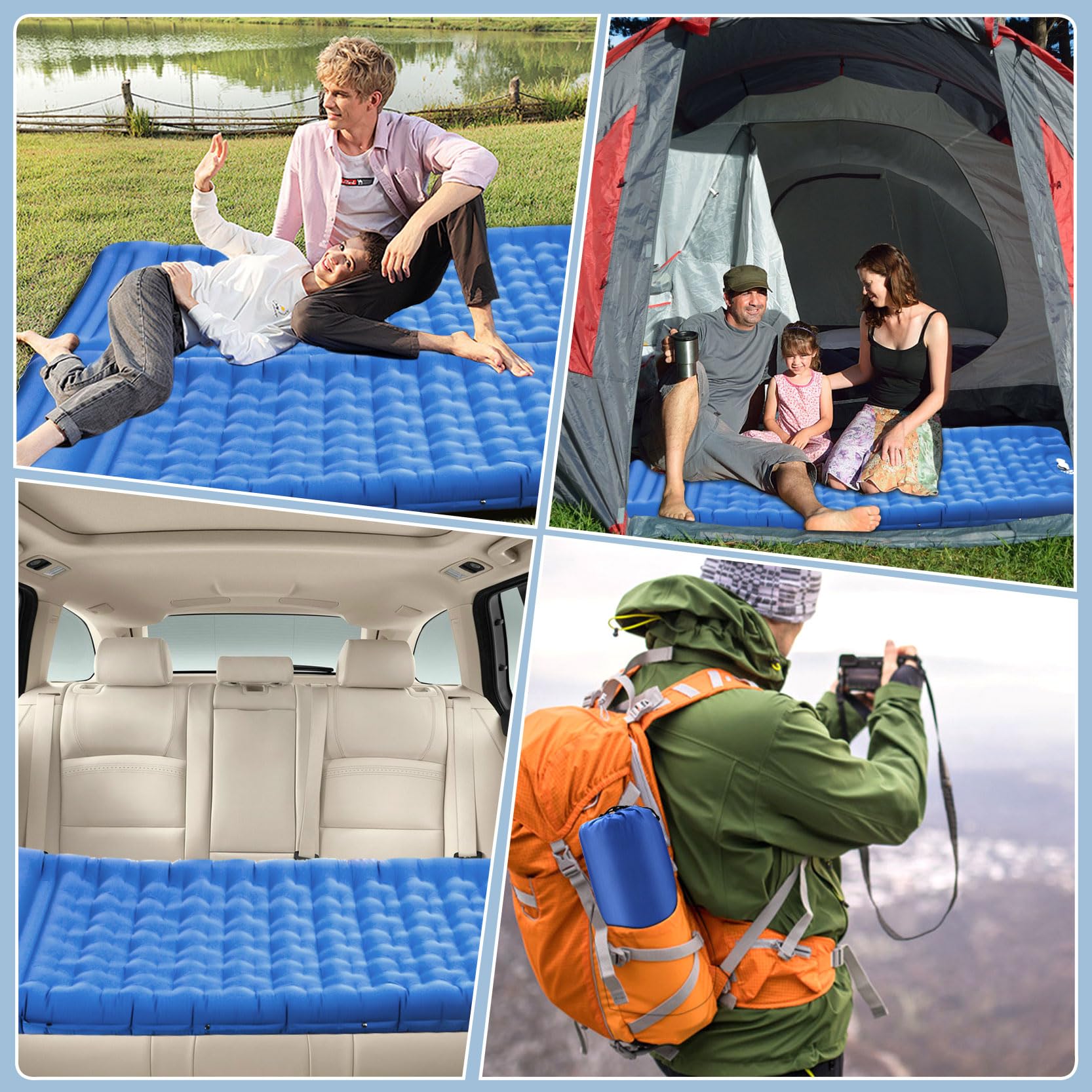 Matelas Gonflant 1 Personne, Matelas de Camping Ultraléger, Tapis de Sol Camping avec Pompe à Pied, Portable Résistant à l'eau Matelas Gonflable pour Trekking Randonnée Bivouac Voyage