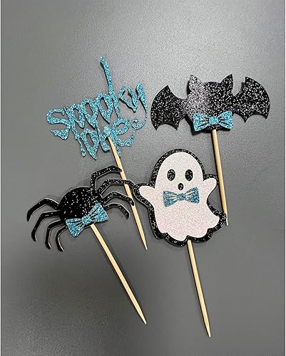 Miniatura 6 de 24 adornos azules de Halloween para cupcakes, espeluznantes para decoración de primer cumpleaños, decoración de pastel de Halloween, murciélagos