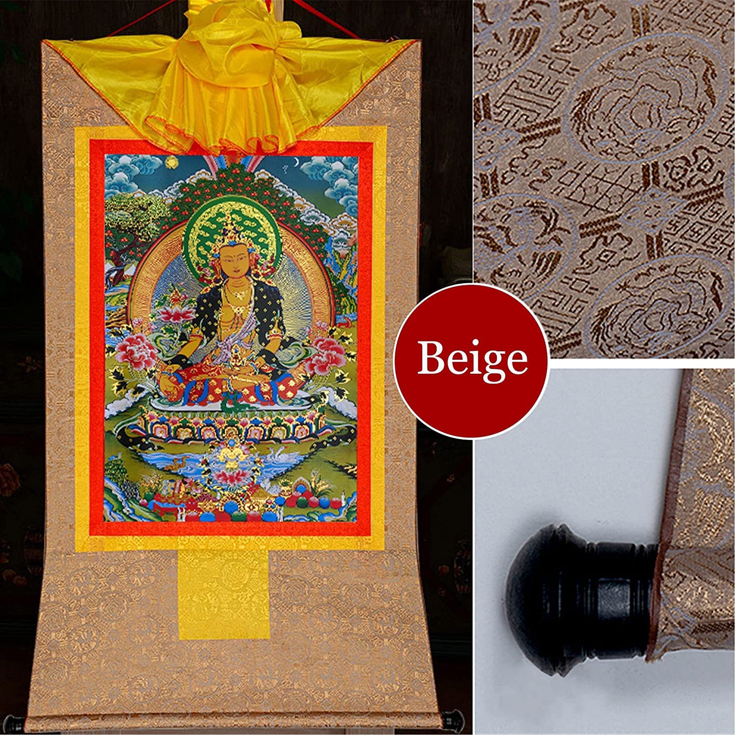 Pieza Decorativa para Interiores. Ksitigarbha, Brocado Budista Thangka(Beige,Medium(62cm*47cm))