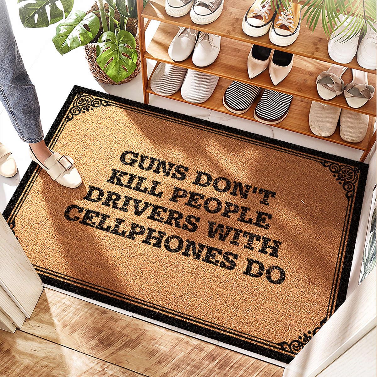 Paillasson humour et tapis de bienvenue en jute pour entrée de sous-sol lavable